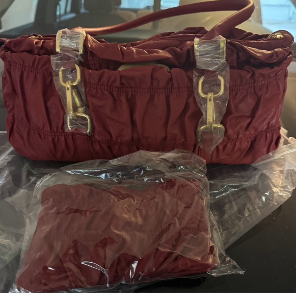 Joy Mangano Burgundy Satchel with Gold Accents